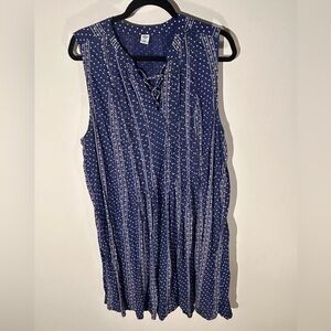 Old Navy women’s XXL Cottagecore Navy Blue Sleeveless Patterned Tie-Neck dress